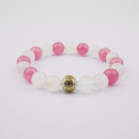 10mm natural rose red crystal & gray moonlight couple titanium steel bracelet