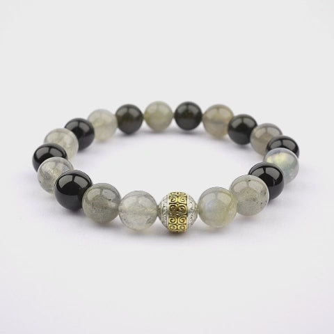 10mm natural rose red crystal & gray moonlight couple titanium steel bracelet