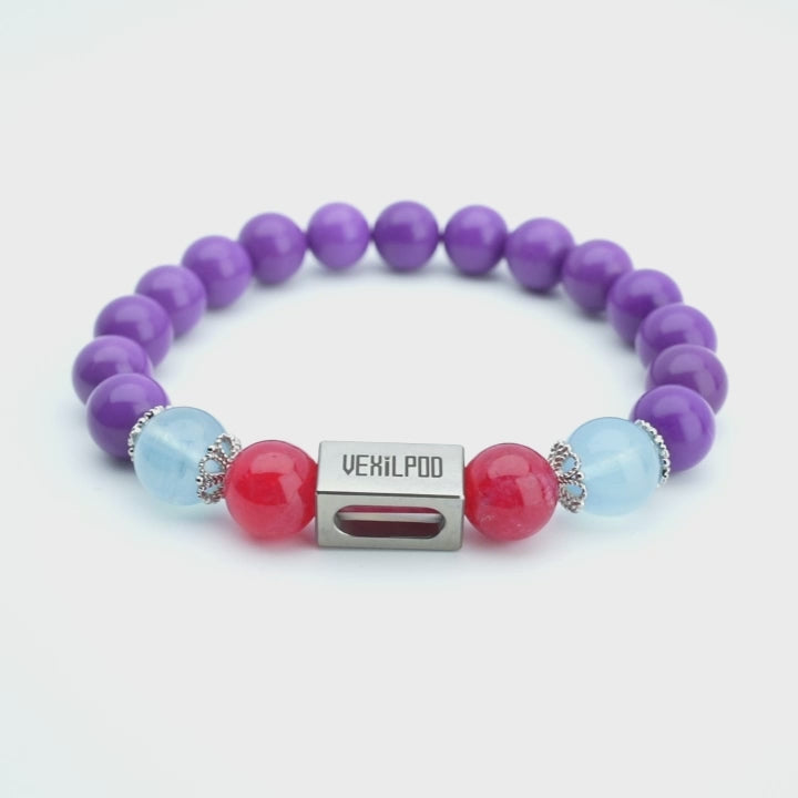 10mm natural purple mica & gold sandstone couple titanium steel bracelet