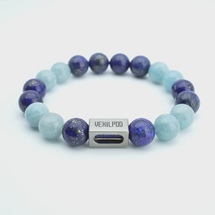 10mm natural red agate + lapis lazuli couple titanium steel bracelet