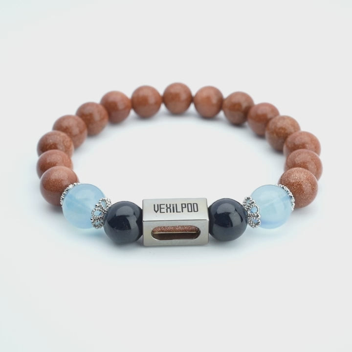 10mm natural purple mica & gold sandstone couple titanium steel bracelet