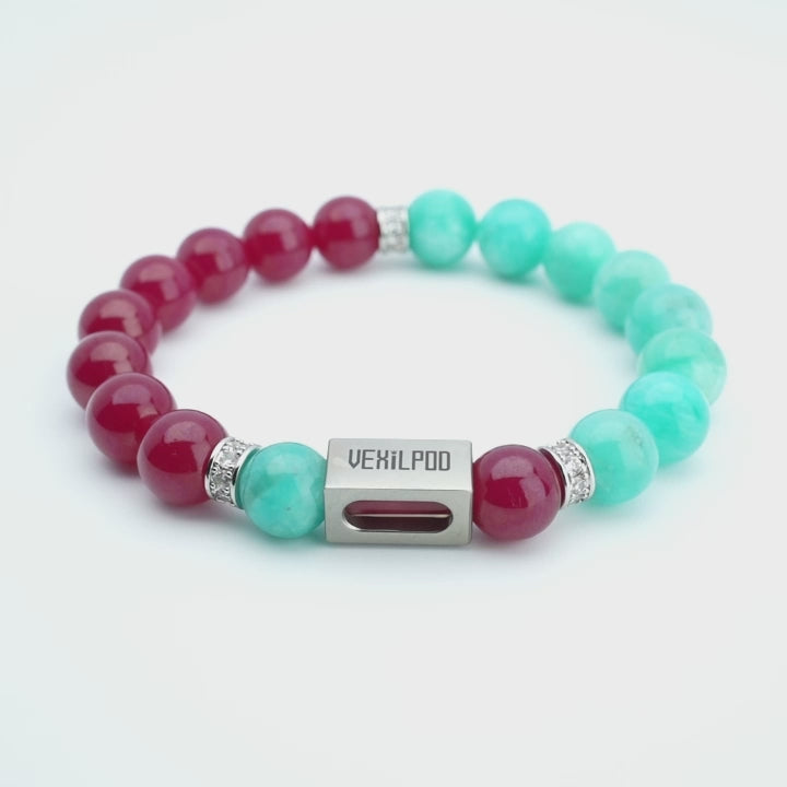 10mm natural red corundum & black bone crystal couple titanium steel bracelet