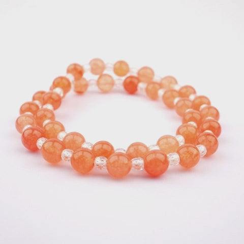 8mm natural orange chalcedony parent-child set titanium steel bracelet