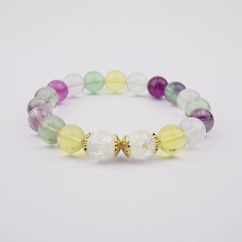 10mm natural candy fluorite & green garnet couple titanium steel bracelet