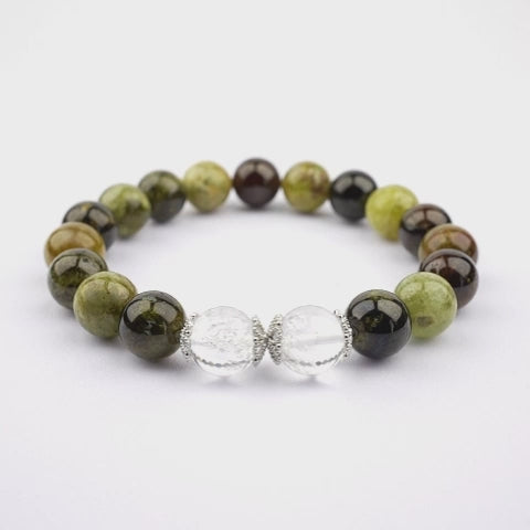 10mm natural candy fluorite & green garnet couple titanium steel bracelet