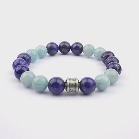 10mm natural red agate + lapis lazuli couple titanium steel bracelet